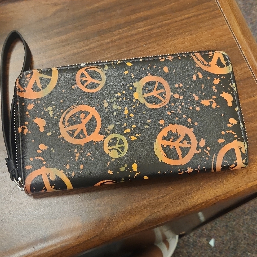 Peace Sign Woman's Wallet in Black and Orange